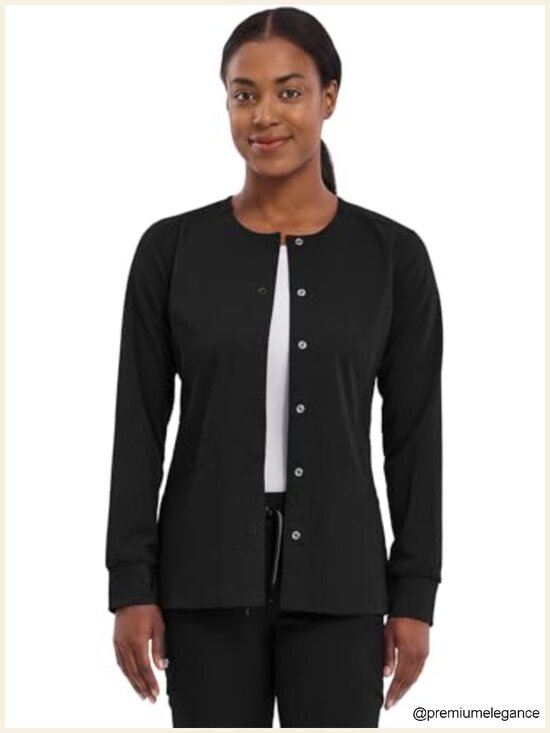 Jackets & Blazers - Womens Snap Front Scrub Jacket 2-Way Stretch Uniform Medical Coat